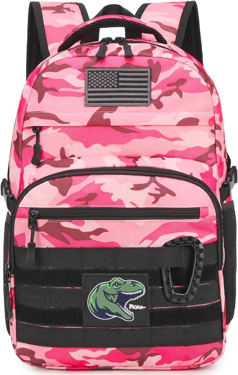 SunForMorning Kids Tactical Backpack Army Molle Bookbag Military Boys Backpack for School, Outdoor, Camping (Includes 2 Patches+1Carabiner), Pink CM - Image 1